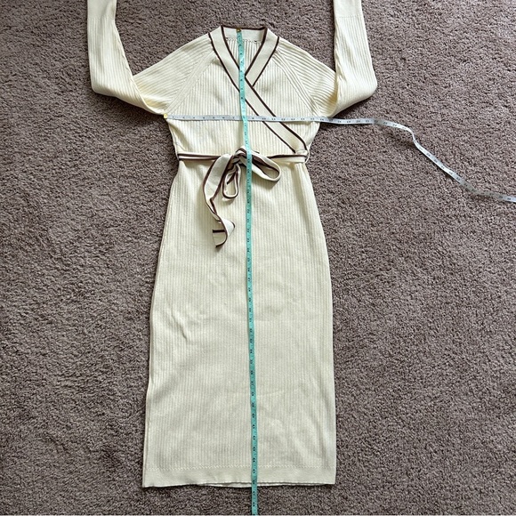 V For City Cream Brown Maternity Waist Tie Long Sleeve Midi Dress Size Small - Picture 9 of 11